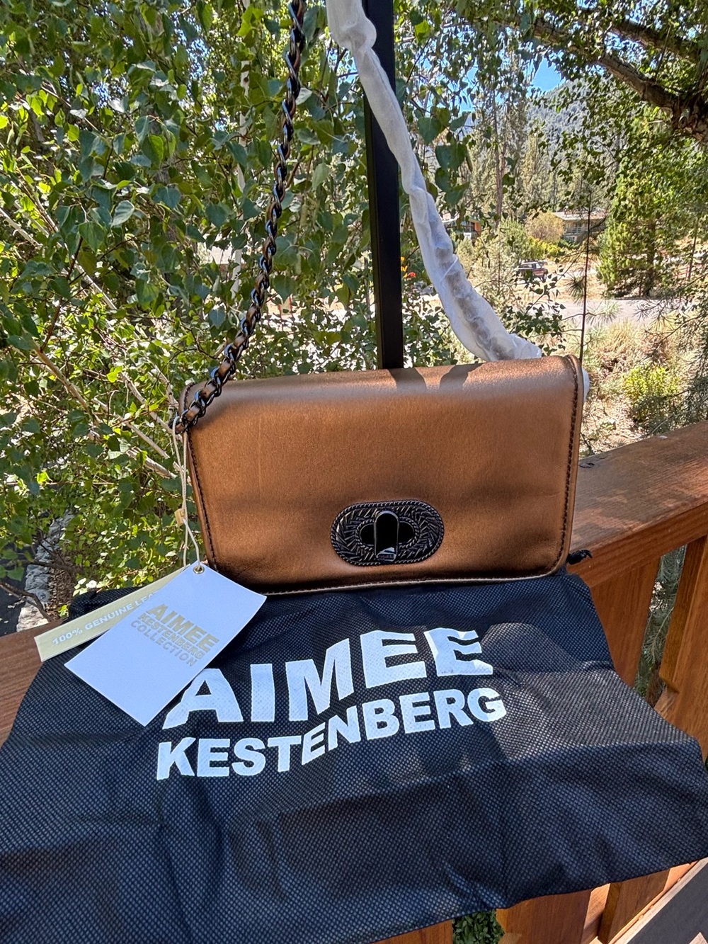 Beautiful Aimee Kestenberg Metallic Bronze Crossbody Bag with Chain Strap